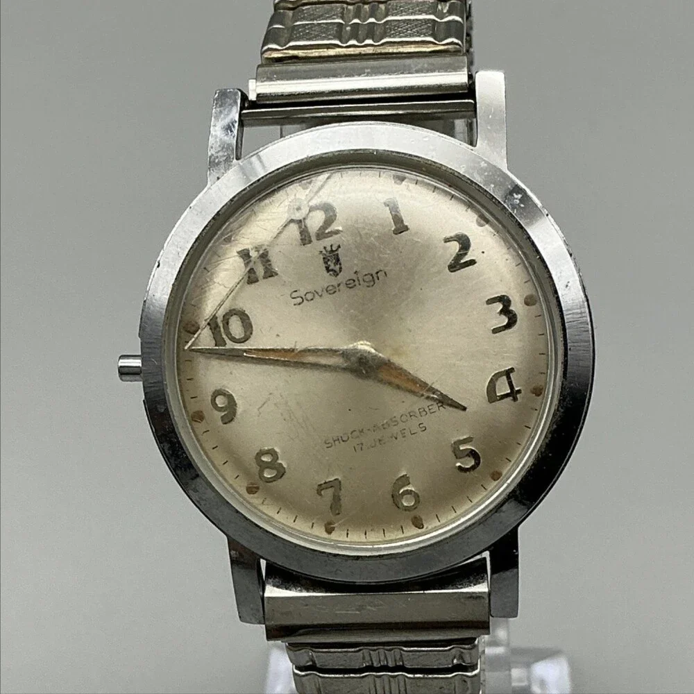 Vintage Sovereign Mens Watch 34mm Cream Dial Manual NON WORKING Wind For Parts